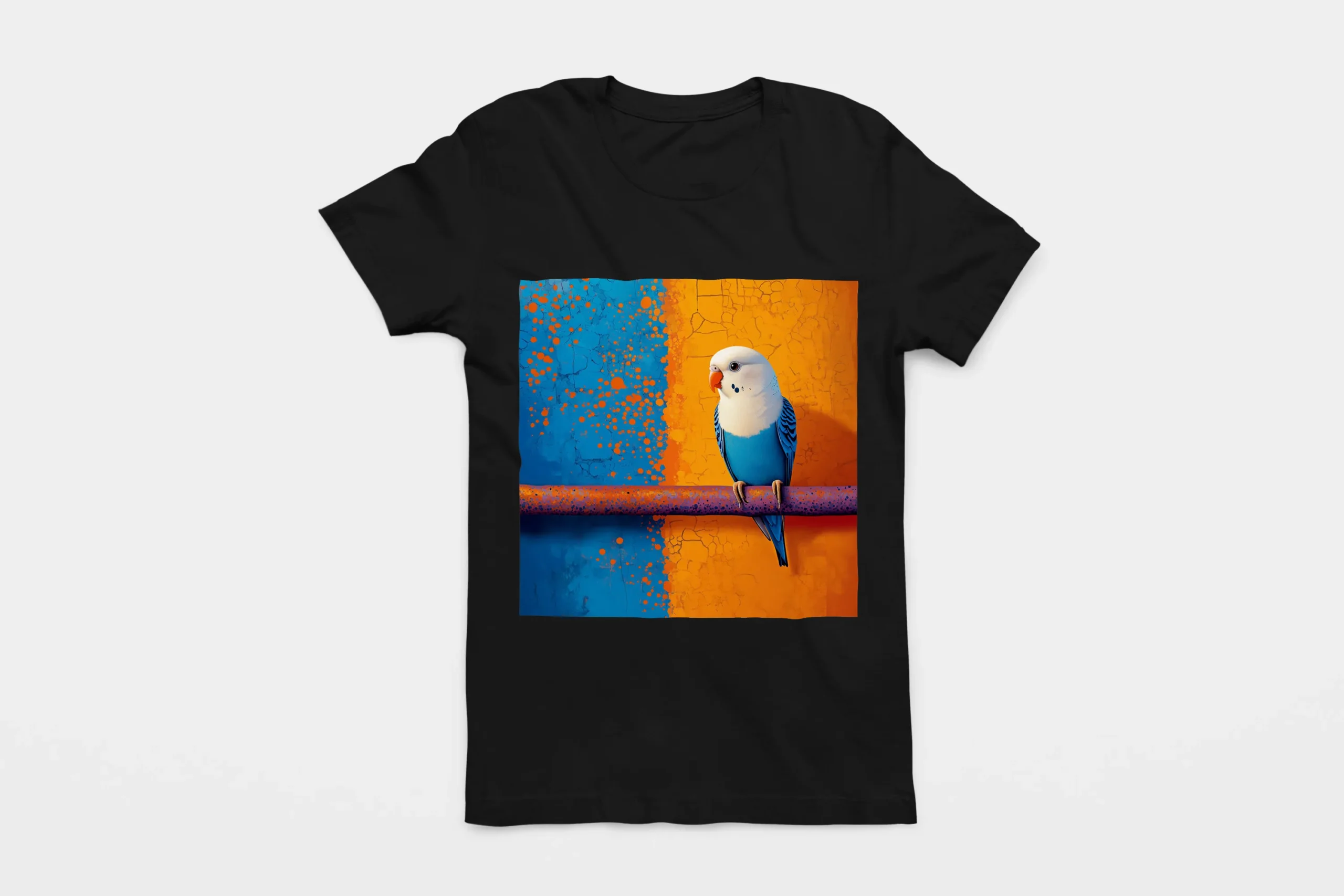 003-BUDGERIGAR-BLACK-FLAT T-shirt BUDGERIGAR (#003) – Image 1