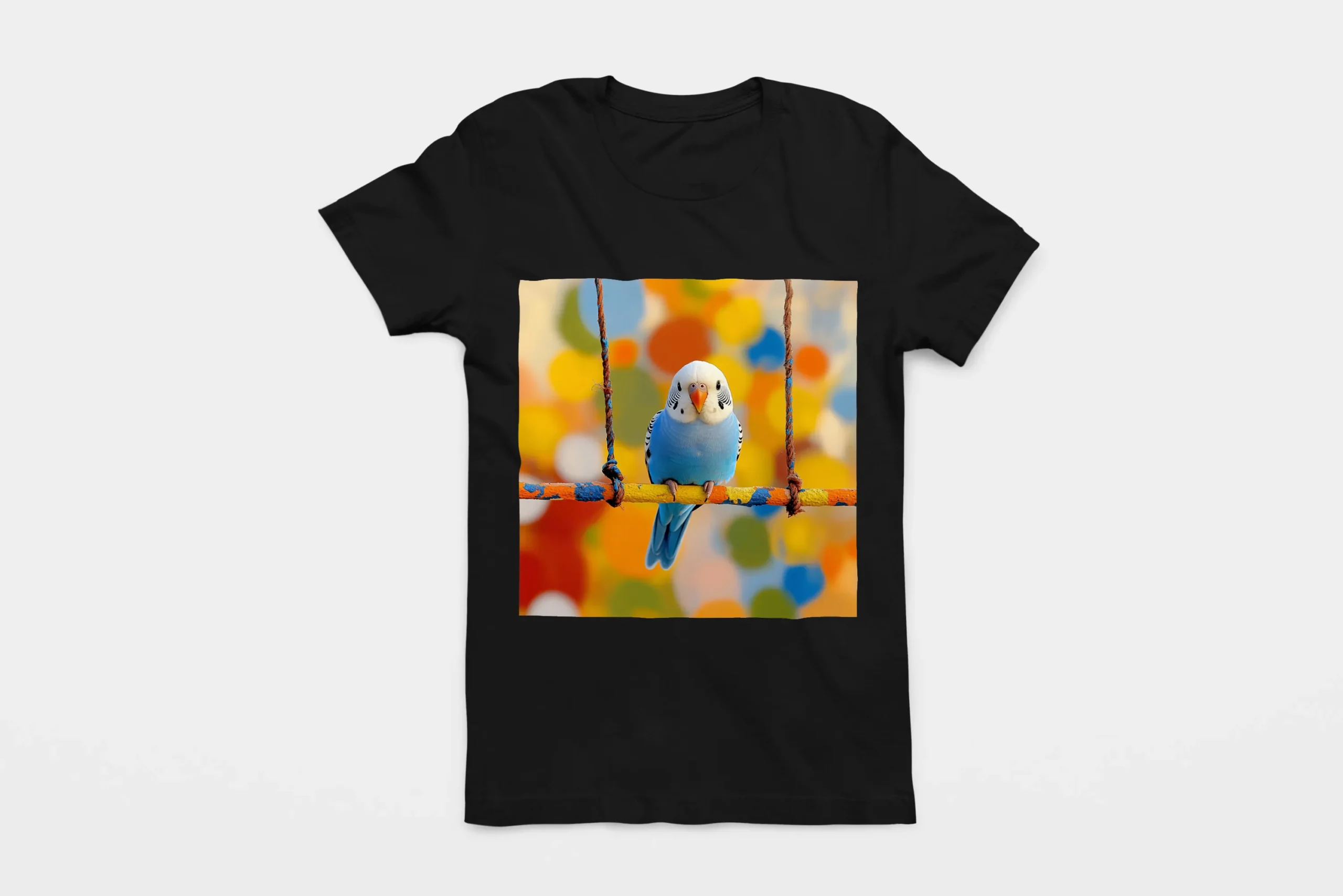007-BUDGERIGAR-BLACK-FLAT T-shirt BUDGERIGAR (#007) – Image 1
