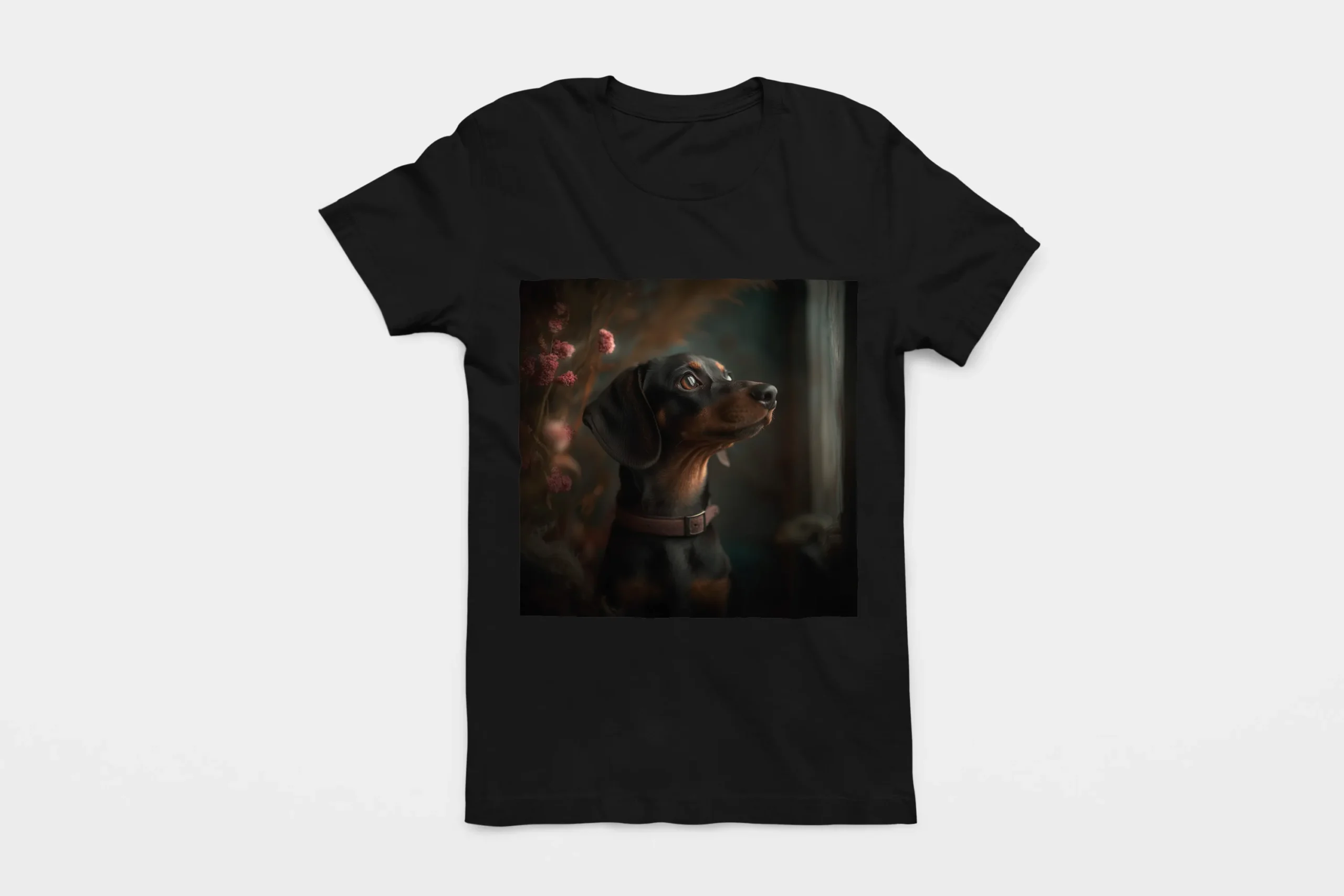 011-DACHSHUND-BLACK-FLAT T-shirt DACHSHUND (#011) – Image 1