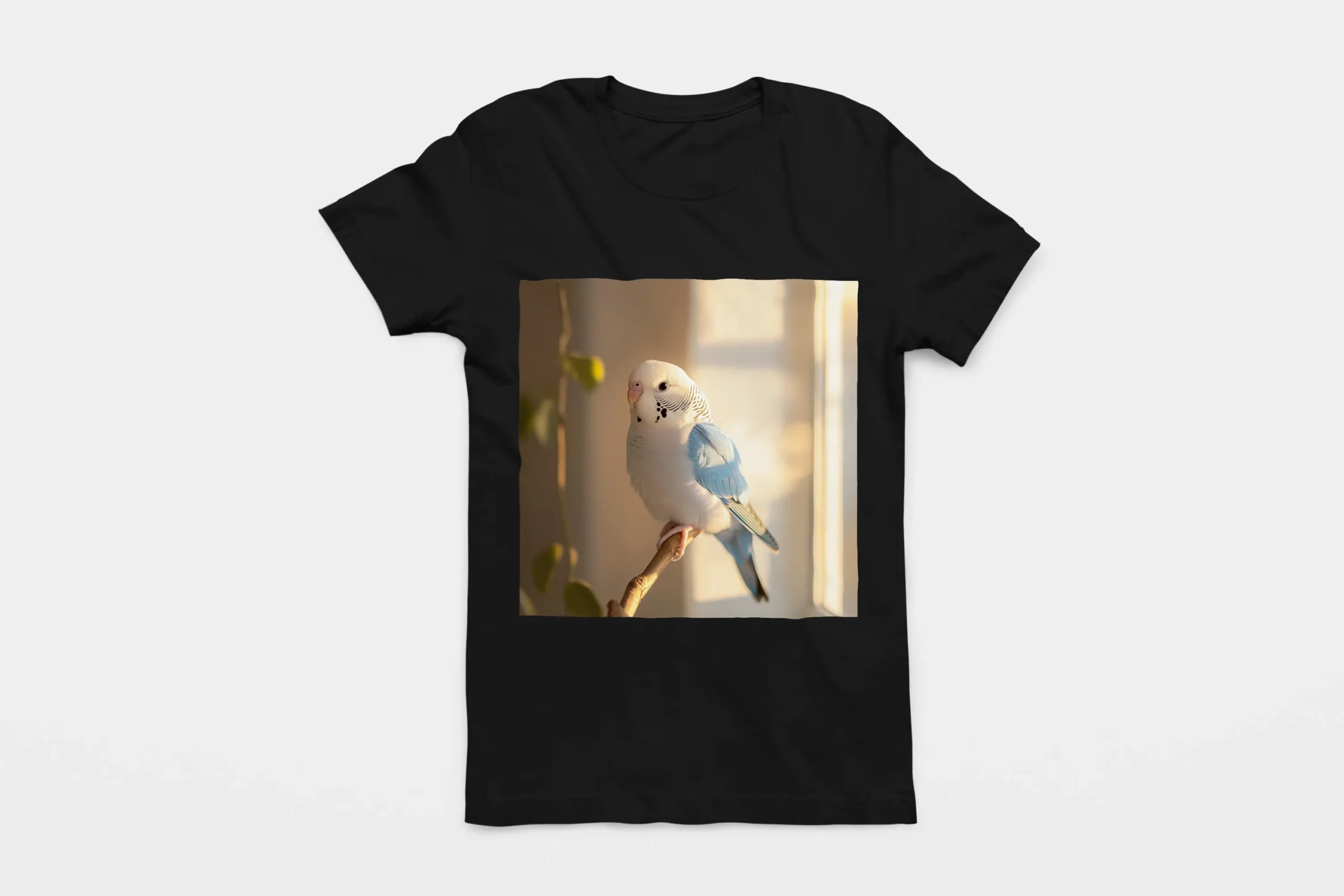 013-BUDGERIGAR-BLACK-FLAT T-shirt BUDGERIGAR (#013) – Image 1